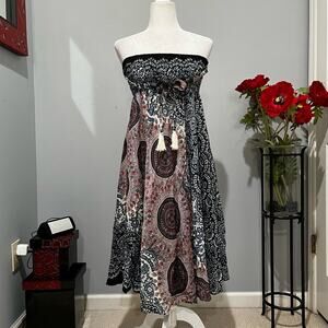 NEW Lanna Boho Gypsy Mandala Floral Multi-way Smocked Casual Maxi Skirt Dress SM